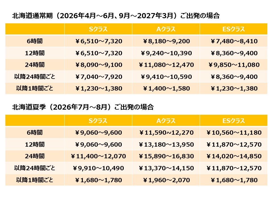 北海道料金表2026